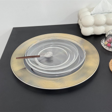 Golden Round Edge Clear Plastic Table Charger Plates Wedding Wholesale Festival Supplies Dinner Plate thumbnail-1
