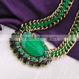 Dubai Design Gold Plated Rope Emerald Necklace thumbnail-1