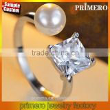 Square Austrian Zircon Pearl Finger Ring Women 925 Sterling Silver Wedding Cuff Designs