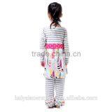 Cheap Baby Clothes Grey & White Striped Top and Ruffle Pants Outfit for Girls thumbnail-3