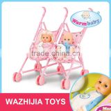 Best selling toys wholesale lovely twin doll baby stroller with plastic cart