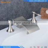 Nickel Brushed Finish Two Handles Three Holes Bathroom Waterfall Basin Mixer Vessel Faucet Tap Contemporary Waterfall Brass Quality Choice thumbnail-5