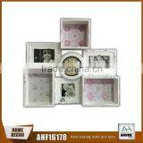 Affordable Distressed White Wooden Wall Shelf/ Wall Clock Combination 3 Photo Frame