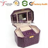 Professional quality multi-draw ring roll jewelry case for ladies CROCO pattern PU leather