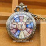 Retro Blue Roman Number Dial Glass Window Pocket Watch thumbnail-1