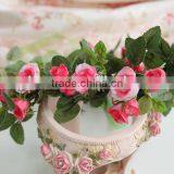 Hawaii Pink Rose Flower Head Wreath Bridal Party Woman Girls Flower Hair Accessory thumbnail-1