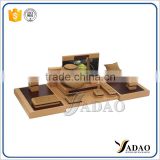 Customized brown suede wooden handmade jewelry displays set
