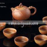 Handmade Crude Ceramic Brown Color Tea Set With Tea Pot Tea Cups Pack in Gift Box thumbnail-1