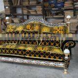Italy Gorgeous 18/24K Gold Plated Living Room Furniture/ European Classic Royal Brass Carving Fabric Upholstery Gilded Sofa Set thumbnail-5