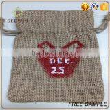Drawstring Logo Printed Small Natural Jute Bag thumbnail-6