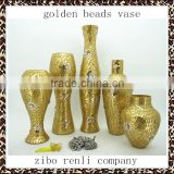 Wedding Decor Fashionable Design Beaded Mosaic Shapes Glass Gold Vases