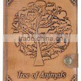 Handmade Vintage Embossed Tree of Animals Leather Notebook With Button thumbnail-1