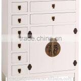 CREAM ORIENTAL WOODEN CABINET W/2 DOORS & 8 DRAWERS thumbnail-1