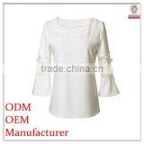 Trendy Fashion Lace Sleeve Pure White Sexy Party Blouse thumbnail-1