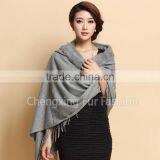 CX-B-P-41D Fur Trim Decora Fashion Women Plain Pashmina Shawl With Fur thumbnail-6
