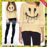 Custom Comfortable Women Smiling Face Printed Loose Fit Sweatshirt With Long Sleeve thumbnail-1