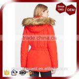 Women's Belted Quilting Padding Long Parka With Detachable Faux Fur Hood thumbnail-2