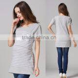 Pregnant Woman Nursing Clothes for Breastfeeding White and Gray Strips Tops Wholesale Maternity T-shirts thumbnail-3
