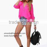 Customized New Fashion Cheap Long Sleeved Chiffon Blouse Women's Loose Casual Sexy Chiffon V-Neck Blouse Shirts thumbnail-4
