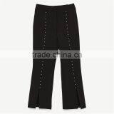 Breathable Black Pearl Studded Dress Black Pants With Slits thumbnail-6