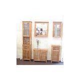 Castor Oiled Solid Wood Bathroom Furniture Side Cabinet With Milk Glass