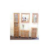 Castor Oiled Solid Wood Bathroom Furniture Side Cabinet With Milk Glass