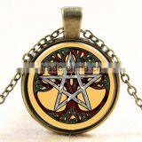 XP-TGN-LT-147 Lady Silver Gem Vintage Meaningful Glass Cabochon Tree Of Life Time Gemstone Necklace In Alloy