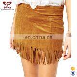 Mini Skirt Brown Tassels Chamois Leather Skirt thumbnail-1