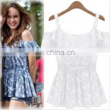 2017 Summer new fashiont shirt sexy neck strapless printed t shirt leather t shirt