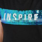 Wholesale Branded Fashion Paillette Letter Pattern Sequin T-shirt Black Plain O-Neck Collar T-shirt thumbnail-4