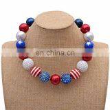 USA Flag Chunky Necklace Bracelet 2pcs Set Girl Bubble Beads Jewelry Sets thumbnail-2