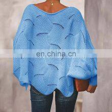 Wholesale Custom Women's Sweaters Casual and Comfortable Loose Solid Color Large Size Hollow-carved Design Fashion thumbnail-3
