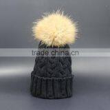 Hot Popular Real Raccon Fur Pompom Women Kintted Winter Wool Caps And Hats thumbnail-5