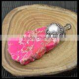 LFD-0035P ~ Wholesale Druzy Turquoise Slice Stone With Pearl Pave Rhinestone Charms Pendants For Necklace thumbnail-4