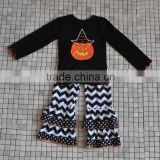 factory direct sale fall handmade girl pumpkin embroidery halloween outfits