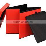 Orange Faux Leather Foldable Ottoman Box thumbnail-6