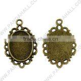 Cameo Bases Tibetan Style Antique Pendant Cabochon Settings Oval Blank Tray Set(TIBEP-ZX031-AB-FF)