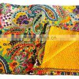 RTHKG-9 Designer Paisley Printed Cotton Fabric Vintage Bedspread Wholesaler Handmade Stitching Gudri Throw Kantha Jaipur thumbnail-4