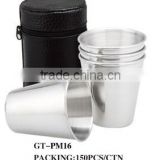 Stainless steel cup with leather wrapped and logo 4pcs in leather bag