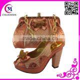 Peach Italian Shoes and Bag Set in Party With Ladies Leather Shoes CSB 557 Available for Wholesales Matching Shoe and Bag Set