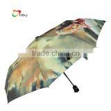 Sun Rain Durable Automatic Three Folding Oil Painting Umbrella