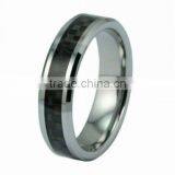 Tungsten Jewelry, High Polished Black Tungsten Ring With Fiber Carbon thumbnail-1