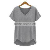(Trade Assurance)wholesale 220g 95%cotton 5%spandex Short Sleeve v Neck Plain Dyed Women Fitness t Shirt thumbnail-3
