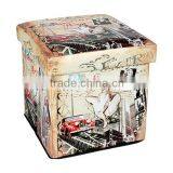 Wooden Canvas Storage Stool Ottoman Storage Seating Box