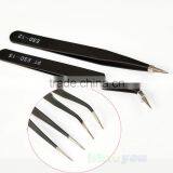 Nail Tweezers Art Stainless Steel Curved Straight Tool ( Black )