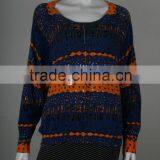 Womens' Scoop Neck Long Sleeve Pullover Knitted Sweater With All-over Print thumbnail-1