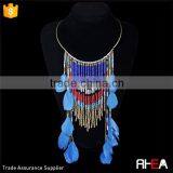 Best Selling Boho Style Colorful Beads Taseel Necklace,Feather Taseel Necklace