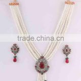 Indian manufacturers victorian style necklace set multi gemstone fashion daily wear jewelry. Brass metal.