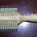 Round wooden handle hair brush with nylon and boar bristles