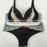 Beautiful Lace and Cute Red Bow Black Sexy Ladies Bra Panty Set thumbnail-1